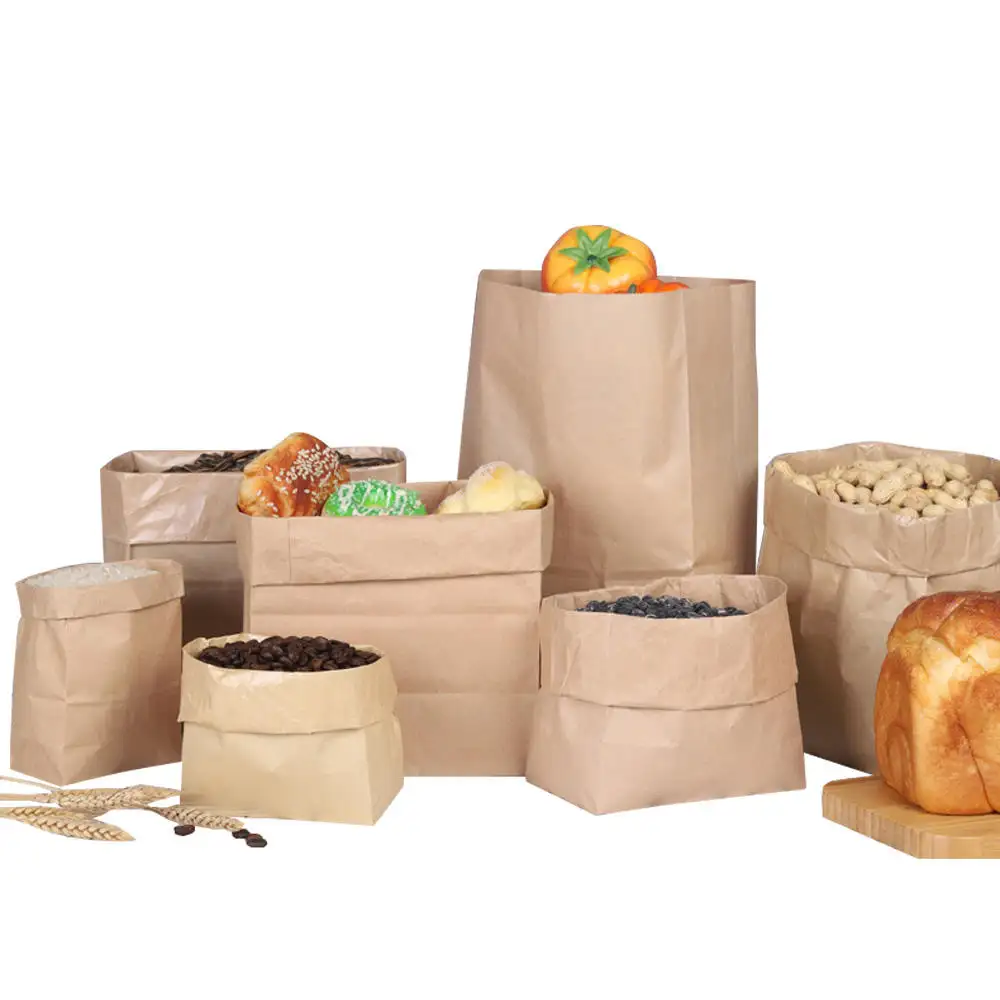 사용자 지정 갈색 빵 포장 종이 가방 로고와 함께 도매 사각형 하단 식품 크래프트 종이 가방