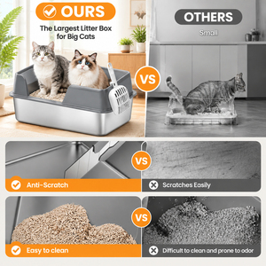 Bandeja y pala para arena de gatos de acero inoxidable antiadherente de 50 cm, con laterales altos de 25 cm para evitar salpicaduras, entrega rápida en la UE, desde Polonia - Product Image 3