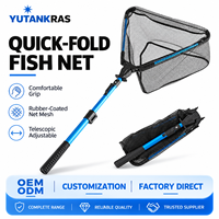 Jaring Ikan YUTANKRAS Jaring Pendaratan Lipat Portabel Satu Bagian dari Paduan Aluminium dengan Jaring Berlapis Karet untuk Tangkap & Lepas