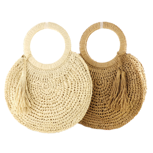 2025 Wholesale Fashionable Beach <b>Bag</b> Zipper Closure <b>Straw</b> Tote Handbag Custom Bohemian Summer Grass Woven Shopping <b>Bag</b> - Product Image 1