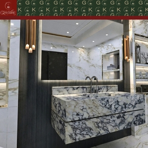 Mueble de Baño Flotante de Mármol de Lujo GOLDKING para <span class=keywords><strong>Hotel</strong></span>, Gris Blanco con Vetas Azules Grises Profundos, Acabado de Bordes de Precisión CNC - Product Image 6