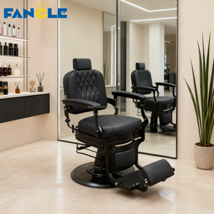 Silla de peluquero de cuero negro retro, muebles de salón de fondo redondo negro, silla reclinable para hombre, proveedor de sillas para pelar - Product Image 1