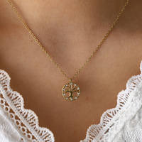 Collier ras du cou bohème en acier inoxydable plaqué or 18 carats avec pierre naturelle et motif floral ondulé pour femme, vente en gros OEM