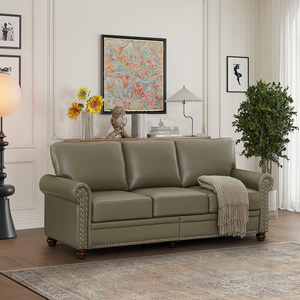 Modern Chesterfield High-End Square Convertible Living Room <b>Sofa</b> Set with Faux Leather Memory Foam and Wood <b>Legs</b> - Product Image 3