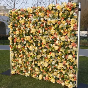 Customized 3D Effects Mix Plant Flower Wall Mats Artificial Florals Wall Rose Panel For Yoga Shop Decoration