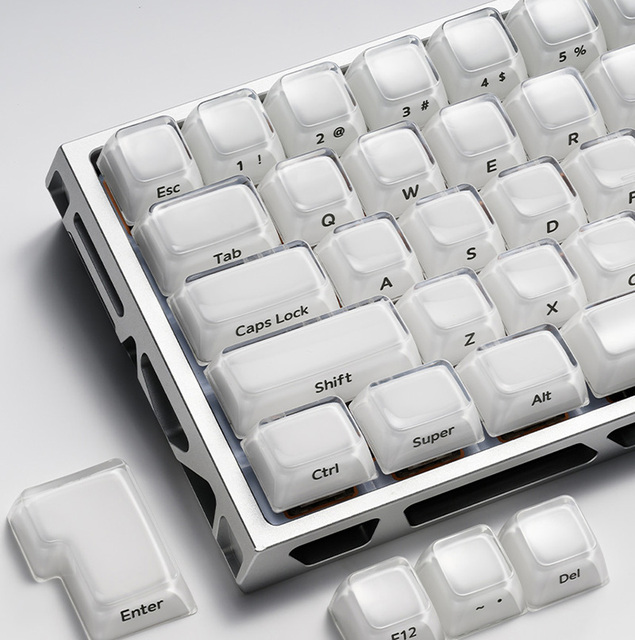 Custom Crystal Jelly Minimalist Mechanical Keyboard Keycaps Thickened PC Transparent White MDA Profile Keycap Set for Wooting