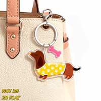 Porte-clés Teckel avec breloque os rose, porte-clés chien en acrylique, motif patte jaune, accessoire fantaisie léger