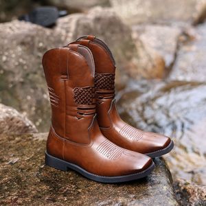 <span class=keywords><strong>Botas</strong></span> Vaqueras para <span class=keywords><strong>Hombre</strong></span>, <span class=keywords><strong>Punta</strong></span> <span class=keywords><strong>Cuadrada</strong></span>, <span class=keywords><strong>Botas</strong></span> Occidentales de Cuero Genuino con Diseño Patriótico Clásico, Antideslizantes, <span class=keywords><strong>Botas</strong></span> Cortas Robustas - Product Image 3