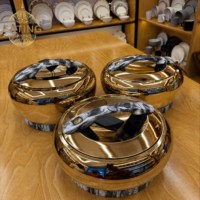Lot de 3 plats de service ovales isothermes 4L 5L 6L, finition miroir, base cannelée effet marbre, pour buffet d'hôtel et traiteur