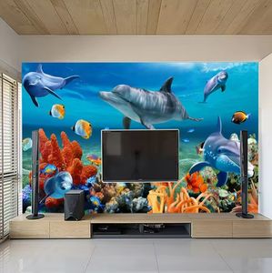 <span class=keywords><strong>Papier</strong></span> <span class=keywords><strong>peint</strong></span> personnalisé 3D poisson dauphin sous-marin Mural 3D imperméable pour chambre de literie pour enfants Mural d'<span class=keywords><strong>aquarium</strong></span> pour enfants - Product Image 1