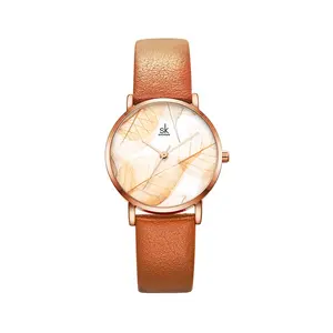 SHENGKE moda logotipo personalizado reloj al por mayor precio barato correa de cuero cuarzo Simple mujer relojes ciego Drop Shipping