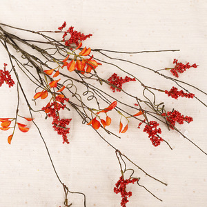 Qihao Artificial Red Maple Leaves With Fruit And Withered Branches <b>For</b> Wedding Home <b>Decor</b> 3 Leaf 4 Fruit <b>Twig</b> Plastic Silk - Product Image 3