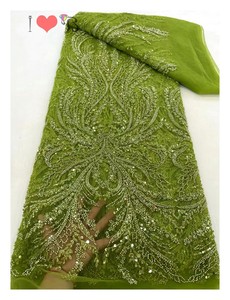 Mới nhất thiết kế chất lượng cao <span class=keywords><strong>Net</strong></span> ren vải phi đính cườm sequin thêu pháp ren cho quần áo cưới - Product Image 2