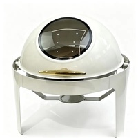 Réchaud de buffet professionnel en acier inoxydable blanc de 6 litres avec couvercle roulant pour hôtels et restaurants, idéal pour la restauration