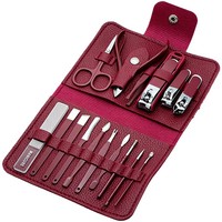 Kit de manucure et pédicure 16 pièces en acier inoxydable, ensemble de coupe-ongles, étui en cuir avec lime à ongles, pousse-cuticules, pinces, ciseaux, cadeau