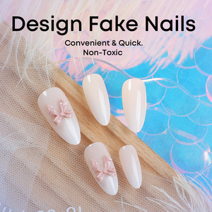 Faux ongles press-on faits à la main de style français doux et colorés avec nœud amovible pour nail art, style européen et américain - Product Image 2