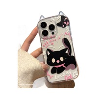 Coque de téléphone transparente en TPU givré avec motif de chat noir mignon pour 13Pro