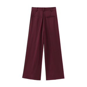 <span class=keywords><strong>Pantaloni</strong></span> Lunghi Casual da <span class=keywords><strong>Donna</strong></span> a Gamba Larga con Pieghe, Colore Borgogna - Product Image 2