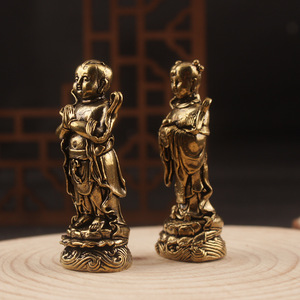 Figuras de niño y niña de latón, 2 piezas, niño dorado y niña de jade, decoración para el hogar, esculturas de mesa - Product Image 3