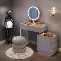 Mobilier de luxe blanc pour femmes coiffeuses de coin modernes avec miroir à led et armoire pour chambre à coucher