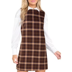 Vestido Mini a Cuadros para Mujer, Sin Mangas, Cuello Redondo, Corte en A, Tejido, para Fiesta, Cintura Natural, Cómodo - Product Image 1