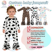Combinaison Bébé Personnalisée à Imprimé Vache, Barboteuse Bébé à Volants et Patte d'Éléphant, Combinaison Bébé Mignonne à Imprimé Animal