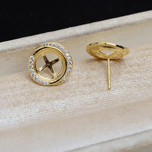 Boucles d'oreilles en perles de marbre, argent S925, clous ronds de 10 mm avec sertissage en cristal pour accessoires de fabrication de bijoux DIY, support vide - Product Image 3