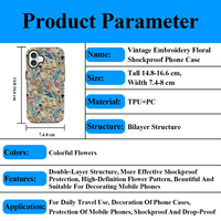 Coque de téléphone antichoc vintage brodée de motifs floraux avec film de protection double couche TPU+PC pour iPhone 17 Pro Max