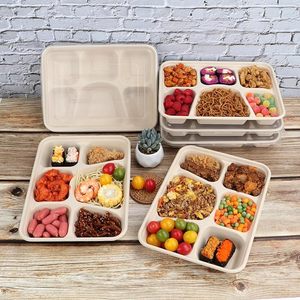 Assiettes en bagasse de canne à sucre compostables à 6 compartiments – Fabricant de vaisselle et de produits en papier - Product Image 2