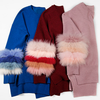 Vente en gros de pulls colorés en fourrure à col rond et poignets en fourrure chandails en tricot pour femmes pulls à la mode avec fourrure