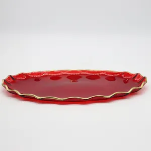 Home Decor Luxury Red Round Glass Dinnerware Charge Plates