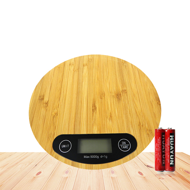 Household 5kg 11lb Bamboo Platform Battery Round Kitchen Food Weight Scale