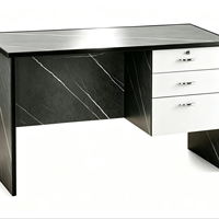 Bureau moderne en marbre bicolore, veiné noir et blanc, finition brillante, avec 3 tiroirs blancs verrouillables, assemblage facile – Meilleures ventes