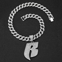 Chaîne Miami glacée 15MM avec alliage et collier pendentif lettre B punk en strass bling