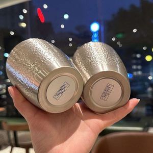 304 Stainless Steel <b>Double</b> <b>Wall</b> Inner Liner Hammered Texture Cup Portable Drinking Mug for Home Outdoor - Product Image 1