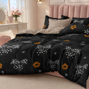 Juego de Ropa de Cama Negra Encantadora de 3 Piezas con Envío Directo desde la UE, Funda de Edredón de Poliéster con Diseño de Lazo y Corazón, Stock Local en Polonia - Product Image 5