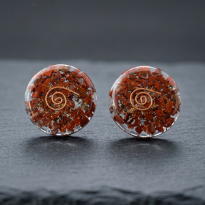 Discos de Cristal de Jaspe Rojo con Incrustaciones en Espiral de Cobre, Forma Circular, Arte Feng Shui Coleccionable - Product Image 3