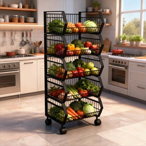 Multi Layer Kitchen Storage Rack 5 Tier Movable Basket For Fruit <b>Vegetable</b> Storage Narrow Gauge Shelf With Wheels - Product Image 3