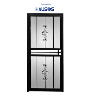 יוקרה 36 x80 מסך דלת יד זייף פלדה מוצק מזויפים דלת ברזל יצוק עם לוח מסך זכוכית מחוסמת החלפה - Product Image 1