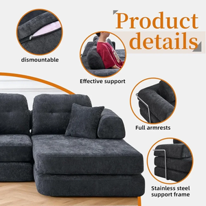 Canapé-lit en tissu moderne en forme de L avec rangement, taille king, compression sous vide, expédition depuis les États-Unis - Product Image 4