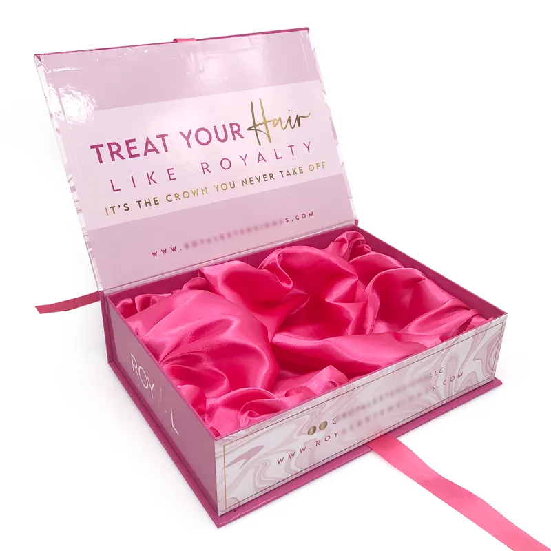 Benutzer definiertes Logo Band Papier wettbewerbs fähiger Preis Verpackung Rosa Marmor Haar Perücke Geschenk box Verpackung