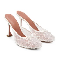 Mules à talons hauts pour femmes, sandales rouges à lacets et bout rond, à enfiler, sans talon arrière, avec nœud, élégantes pour soirée