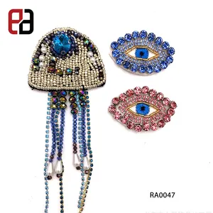 Royal Blue Roze Ogen Patch Strass Kralen Decoratie Applique Patch