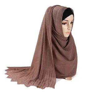 Manufacturers Stock Wholesale New Style Turban 24 Colors Solid Color Cotton Crimped Hijabs Silk Scarf Hijabs