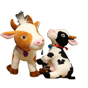 घरेलू पशु खिलौना Suppliers-नई डिजाइन प्यारा और सुंदर पालतू कार्टून नकली भरवां पशु गाय गुड़िया आलीशान खिलौना