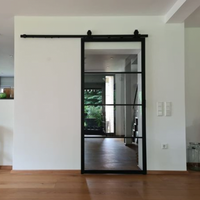 TKM-B02 4 Lite En Métal cadre En Verre portes avec Trempé Verre Clair avec porte Coulissante piste Stalen schuifdeur Large rencontré Helder Glas