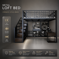 Lit mezzanine double en métal de style américain avec garde-corps robuste, escalier de sécurité et poste de travail sous le lit – Qualité supérieure pour bureau à domicile