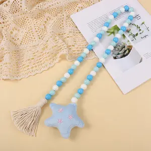 Hot Selling Products Wood Beads Ornaments Diy Wood Bead Garland With Tassels String Art
