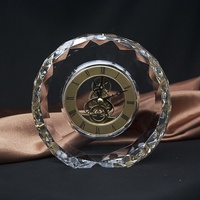 Horloge en cristal K9 de forme ronde, vente en gros d'usine, design personnalisé, horloge en verre à facettes pour cadeau de mariage