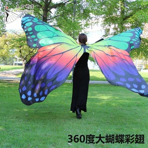 ชุดเต้นรำระบำหน้าท้องรุ้ง Willyoung สำหรับการแสดง พร้อมปีกไอซิสและปีกผีเสื้อ พิมพ์ลายดิจิทัล สำหรับผู้หญิง - Product Image 3